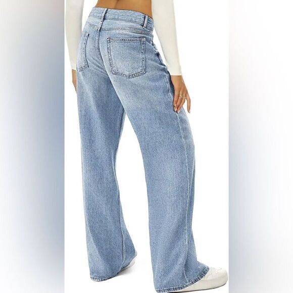 HDLTE Women Wide Leg Jeans High Waist Baggy Asymmetrical Waist Jeans Size Small - Picture 2 of 14